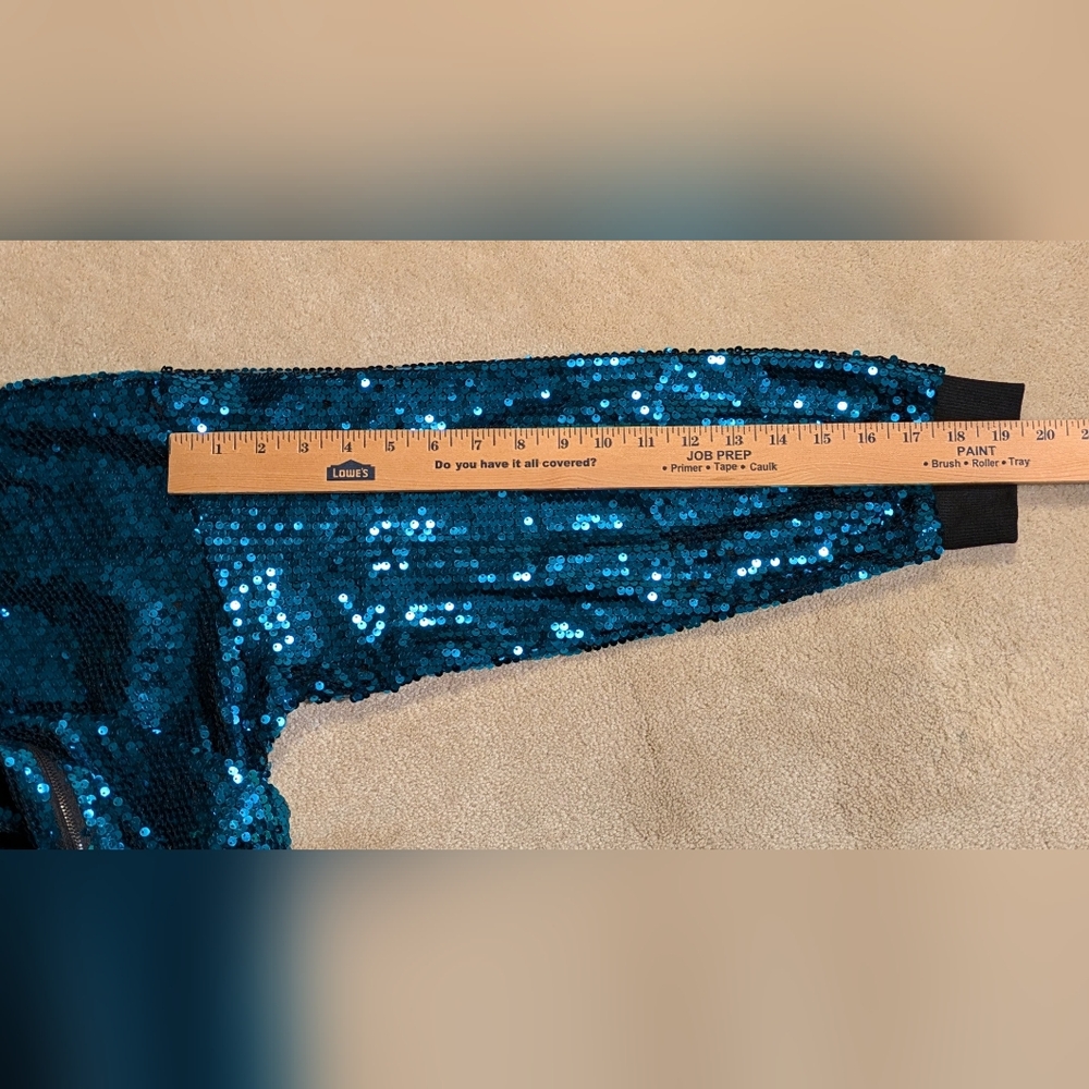 NWT Allegra K Teal Blue Sequin Sparkle Zip Front Bomber Evening Jacket Y2K L - Picture 10 of 10